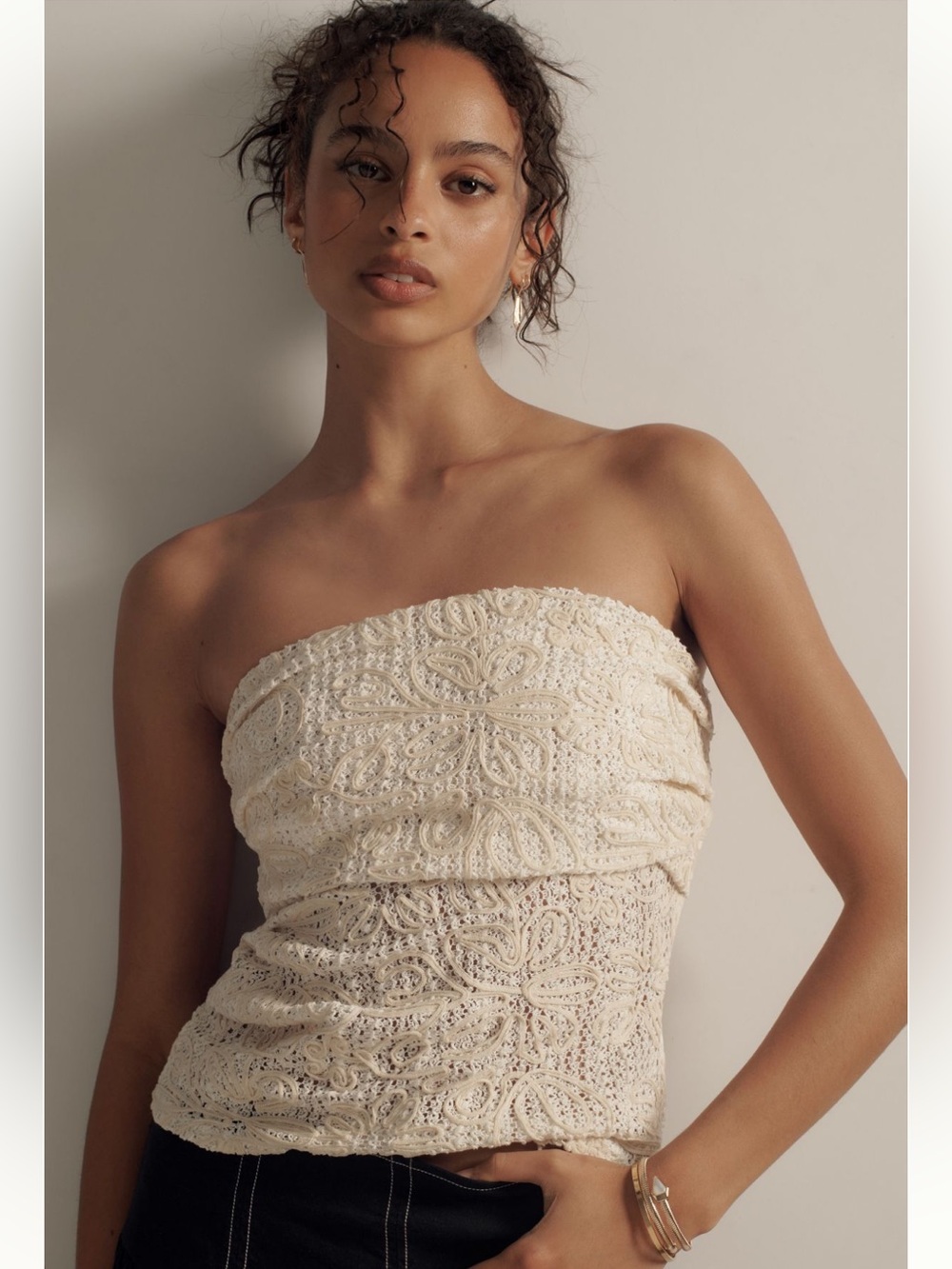 Anthropologie Sarah Hann Juliana Lace Tube Top size XS in Ivory NWOT